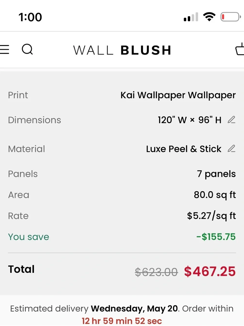 Wall Blush Wallpaper - Luxe Peel & Stick - NIB KAI